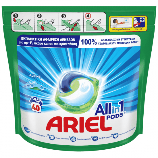 ARIEL ALL IN ONE PODS ΤΑΜΠΛΕΤΕΣ ΠΛΥΝΤΗΡΙΟΥ ΡΟΥΧΩΝ ALPINE 40ΤΕΜ ARIEL ALL IN ONE PODS ΤΑΜΠΛΕΤΕΣ ΠΛΥΝΤΗΡΙΟΥ ΡΟΥΧΩΝ ALPINE 40ΤΕΜ