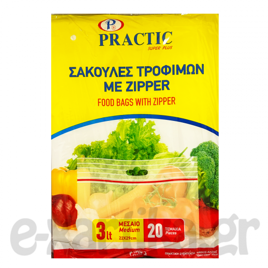 PRACTIC ΣΑΚΟΥΛΕΣ ΤΡΟΦΙΜΩΝ ΜΕΣΑΙΕΣ ΜΕ ZIPPER 3LT 22Χ29ΕΚ 20ΤΕΜ PRACTIC ΣΑΚΟΥΛΕΣ ΤΡΟΦΙΜΩΝ ΜΕΣΑΙΕΣ ΜΕ ZIPPER 3LT 22Χ29ΕΚ 20ΤΕΜ