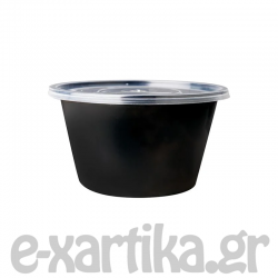 ΣΚΕΥΟΣ M/W ΦΑΓΗΤΟΥ ΣΤΡΟΓΓΥΛΟ ΜΑΥΡΟ ME ΠΛΑΣΤΙΚΟ ΔΙΑΦΑΝΟ ΚΑΠΑΚΙ 1000CC 50ΤΕΜ