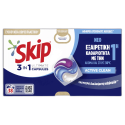 SKIP ΤΑΜΠΛΕΤΕΣ ΠΛΥΝΤΗΡΙΟΥ ΡΟΥΧΩΝ 3 ΣΕ 1 ULTIMATE ACTIVE CLEAN 38ΤΕΜ SKIP ΤΑΜΠΛΕΤΕΣ ΠΛΥΝΤΗΡΙΟΥ ΡΟΥΧΩΝ 3 ΣΕ 1 ULTIMATE ACTIVE CLEAN 38ΤΕΜ