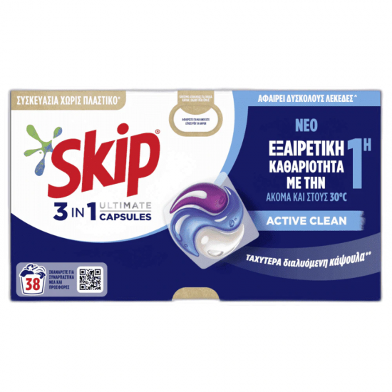SKIP ΤΑΜΠΛΕΤΕΣ ΠΛΥΝΤΗΡΙΟΥ ΡΟΥΧΩΝ 3 ΣΕ 1 ULTIMATE ACTIVE CLEAN 38ΤΕΜ