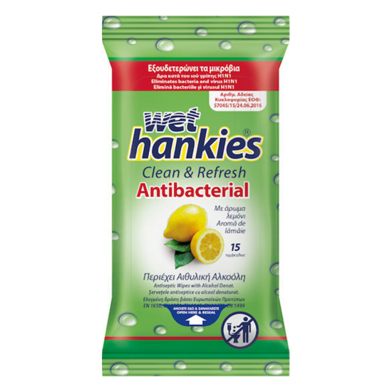 WET HANKIES ΑΝΤΙΒΑΚΤΗΡΙΔΙΑΚΑ ΜΑΝΤΗΛΑΚΙΑ ΛΕΜΟΝΙ 15ΤΕΜ